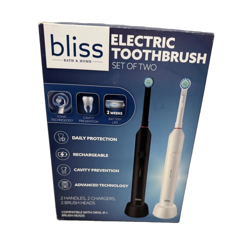 Bliss Electric Toothbrush Set 2. Black & White. Compatible With Oral-Brush Head